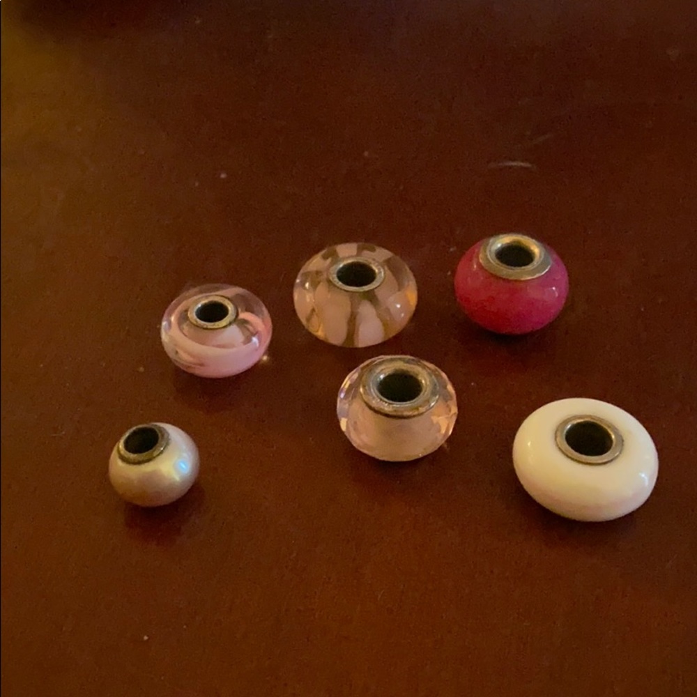 Pink and white pandora charms
